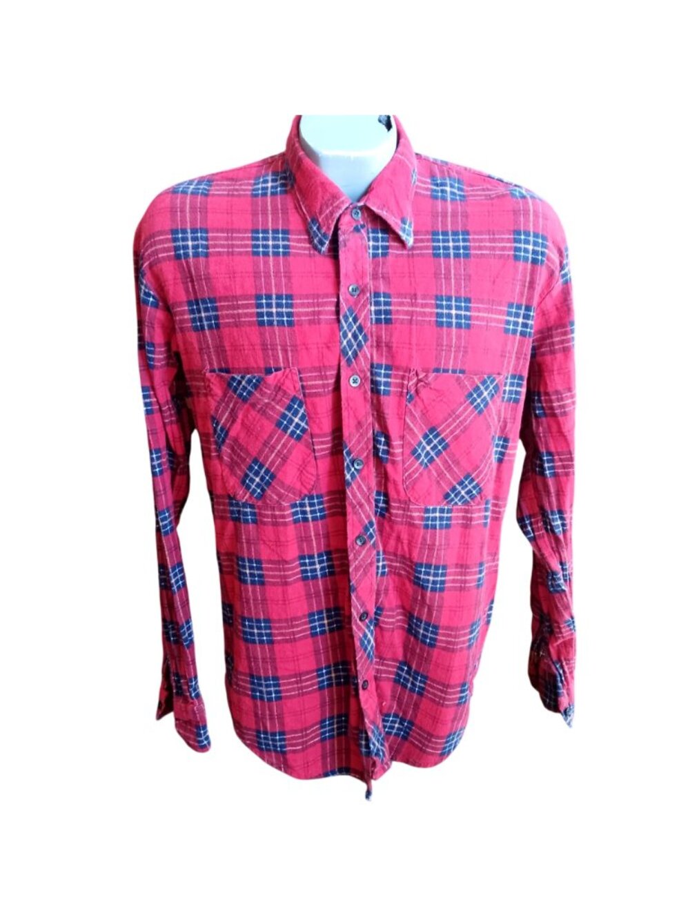 Vintage Skater Flannel Shirt Medium 1980's Vato OG Buttery Soft Red Blue Plaid